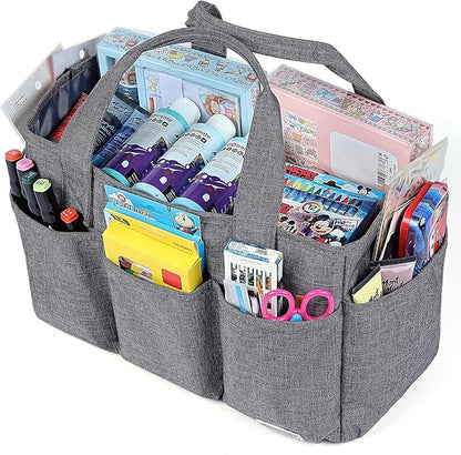 HOMEST Craft Organizer Tote Bag with Multiple Pockets, Storage Art Caddy for Scrapbooking, Crafts Supply Carrier for Tool, Gray