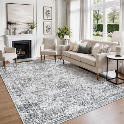 8x10 Area Rugs for Living Room Rug Washable: Abstract Large Rug for Dining Room Bedroom Carpet Non Slip 8 by 10 Indoor Modern Nursery Home Office Grey