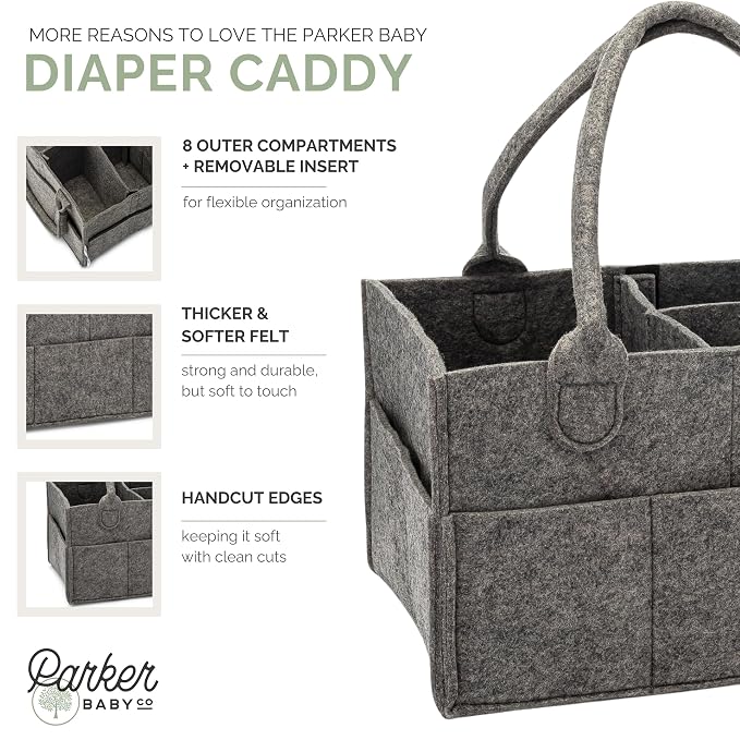 Parker Baby Diaper Caddy - Nursery Storage Bin and Car Organizer for Diapers and Baby Wipes - Charcoal, Regular
