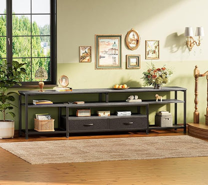 Huuger TV Stand for 75 80 Inch TV, Entertainment Center with Power Outlets and LED Lights, 70.9 Inch TV Console for Living Room, Media Console with Drawers and Shelves, Grey