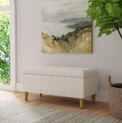 HomePop Malmo Decorative Storage Bench -Cream Chevron Woven