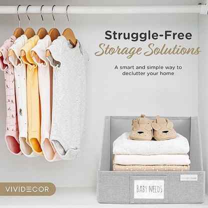 Trapezoid Closet Bins for Shelves – 12x12x10 Fabric Storage Baskets, Closet Organizers Bins, Open Front Fabric Baskets, Collapsible Organizer Boxes for Clothes, Linen – Light Gray, 3 Pack