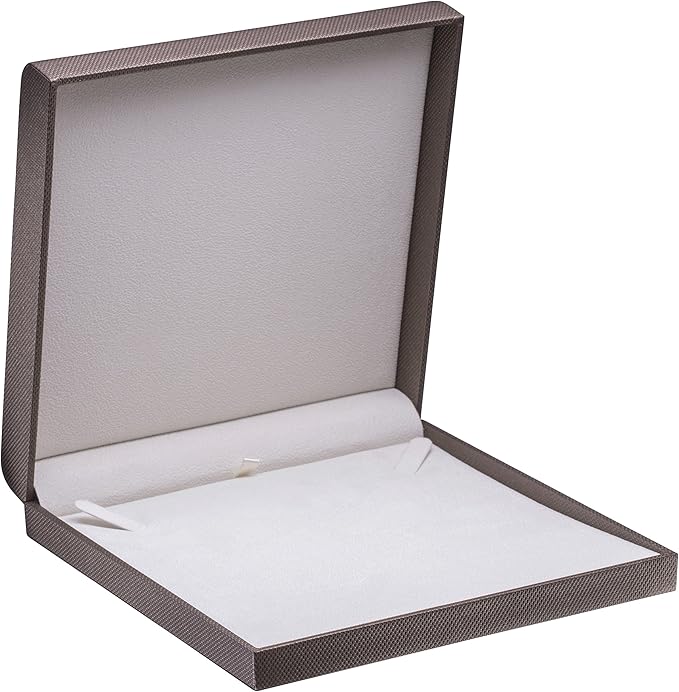 Luxury Weave Texture Large Necklace Box - Chain & Long Necklace Jewelry Gift Box for Men & Women - Necklace Case with Soft Suede Interior and Matching 2-Piece Outer Box