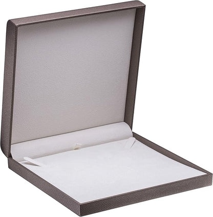 Luxury Weave Texture Large Necklace Box - Chain & Long Necklace Jewelry Gift Box for Men & Women - Necklace Case with Soft Suede Interior and Matching 2-Piece Outer Box