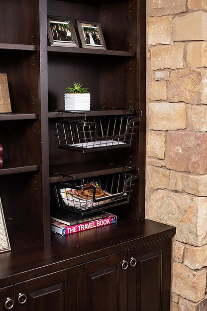 BIRDROCK HOME Wire Baskets - Set of 2 Stackable Hanging Bins - Wall Mount Shelf - Potato Onion Storage - Kitchen Pantry Organizer - Fruit Vegetable Snack Tier - Counter Cabinet Storage - Metal Baskets