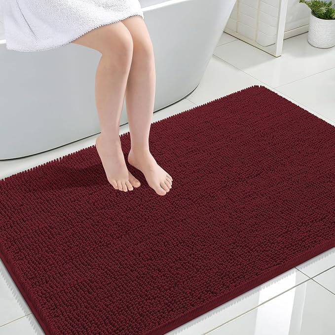 OLANLY Large Bathroom Rugs 44x32, Soft Absorbent Chenille Bath Rugs, Rubber Backing Quick Dry, Machine Washable Bath Mats for Bathroom Floor, Tub and Shower, Home Decor Accessories, Andorra Red-Brown