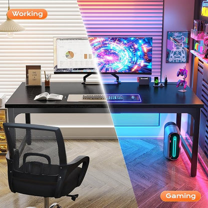 Huuger 63 x 31.5 inch Desk with Power Outlets & USB-C, 0.95 Inch Thicker Desktop, Robust Metal Tubes, Deep Computer Desk, Heavy Duty Office Work Desk, for Home Office, Black