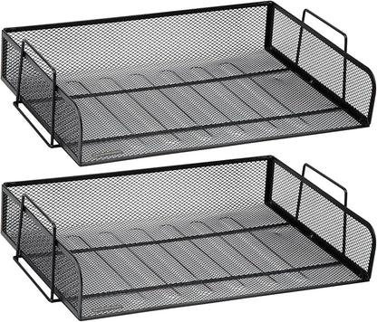 Mind Reader Stackable Paper Tray, Desktop Organizer, File Storage, Office, Metal Mesh, 2 Pcs., Black