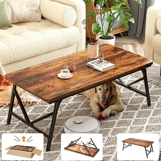 Folding Coffee Table, No Assembly Low Coffee Table, Floor Table Desk for Sitting on The Floor, Portable Floor Table for Living Room, Home, Caravan and use, 31.5L‘ x 15.8W’ x 15.8H’