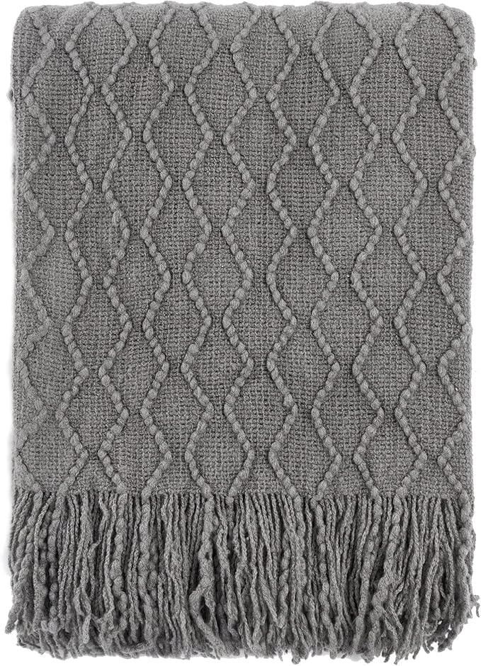 BATTILO HOME Dark Grey Throw Blanket for Couch, Textured Solid Soft Sofa Throw, Knitted Decorative Grey Blanket, 50"x60"