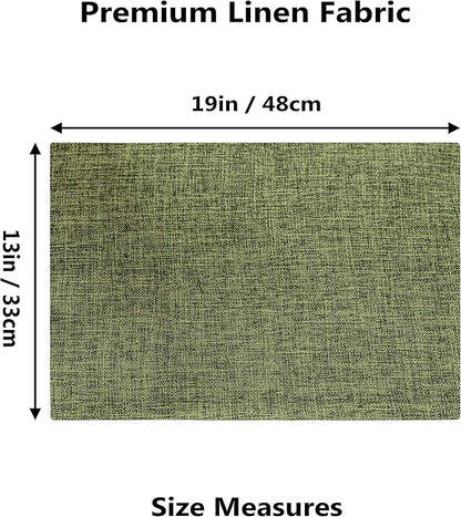 Home Brilliant Spring Linen Cloth Placemats Set of 8 Heat Resistant Dining Table Place Mats Table Mat Kitchen for Wedding Holiday Parties Decor, Green