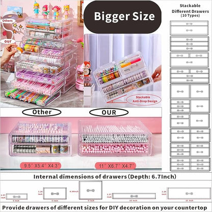 Acrylic Clear Makeup Organizers With 4 Drawers,Rectangular Office Stationery Supplies Plastic Storage Containers,Stackable Acrylic Drawers Suitable for Office,School,Home Cute Desk Organizer,Pack of 1