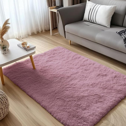 OLANLY 3x5 Machine Washable Small Bedside Rug, Soft Fluffy Shaggy Rugs for Living Room, Bedroom, Indoor Floor Carpet for Kids Girls and Boys, Preppy Dorms, Nursery, Home Decor Aesthetic, Blush