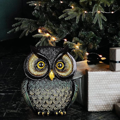 Artpaul Owl Statue Home Decor - Small Figurines for Shelves, Office, Living Room - Decorations and Gifts for Owl Lovers (Black-Green)