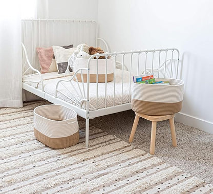 OrganiHaus Woven Storage Baskets for Organizing, Cotton Rope Organizer Bins for Shelves, Closet & Nursery, Dog Toy Basket, Decorative Bins for Toys, Towels & Books - 15x10x9, Honey/Off-White