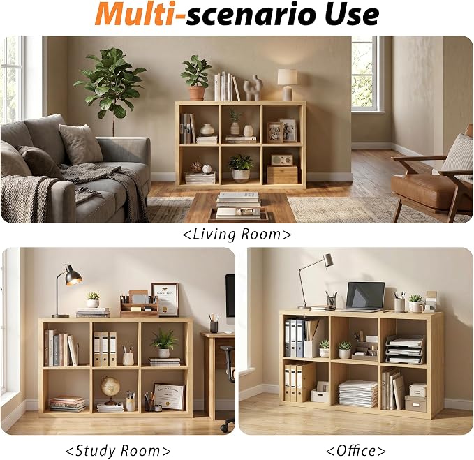 WannabeMyself【2026 Wooden Thick Frame】 6 Cube Storage Organizer with Anti-Tipping Kits, Reversible Open Back Book Shelf,Bookcase for Living Room,Bedroom,Entrance Hall,Office,11.6×36.3×24.6,Oak Color