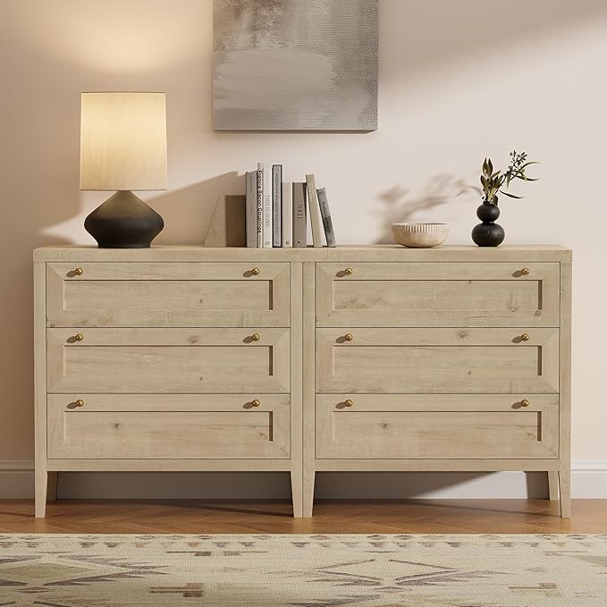3 Drawers Dresser for Bedroom, Farmhouse Closet Storage Organizer with Golden Handles, Wooden Nightstand End Table for Living Room, Bedroom, Entryway, Hallway, Light Oak