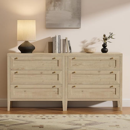 3 Drawers Dresser for Bedroom, Farmhouse Closet Storage Organizer with Golden Handles, Wooden Nightstand End Table for Living Room, Bedroom, Entryway, Hallway, Light Oak