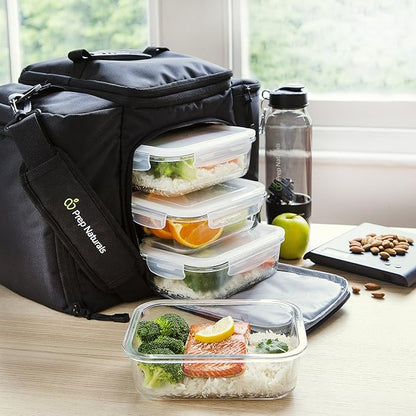 Prep Naturals Glass Meal Prep Containers - Oven, Microwave & Freezer Safe - Leakproof Airtight Glass Storage Containers with Lids - For Food Prep & Lunch - Pack of 5, 36 Oz, Square