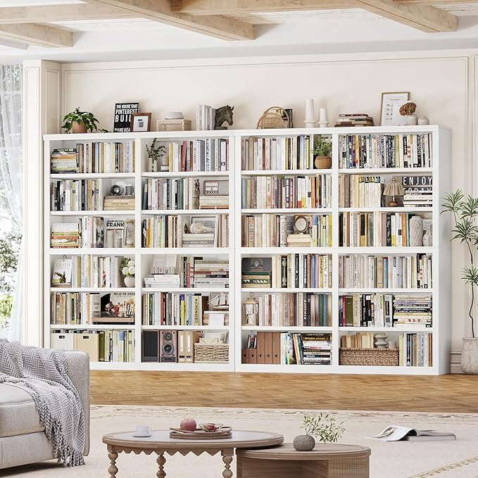 HOSTACK 63" W Open Book Shelf, 73" Tall Bookshelf with Storage, Modern White Bookshelf, Large Bookcase with 12 Display Shelves, 6 Tier Wooden Book Case for Living Room, Home Office, Library, White