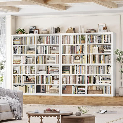 HOSTACK 63" W Open Book Shelf, 73" Tall Bookshelf with Storage, Modern White Bookshelf, Large Bookcase with 12 Display Shelves, 6 Tier Wooden Book Case for Living Room, Home Office, Library, White