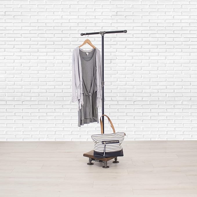 Industrial Pipe and Wood Clothes Rack 2-Way, Garment Rack, Clothing Rack, Closet Organizer, Clothing Storage and Display, Wood Shelving