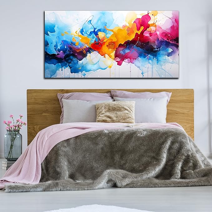 Alsingbago Colorful Abstract Canvas Wall Art for Living Room Bedroom Home Office Modern Wall Decor Blue Orange Pink Gray Abstract Picture Ready to Hang Size 30x60