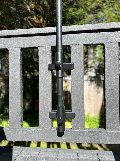 | Patio Umbrella Holder | 2 Piece Split Design | Outdoor Umbrella Base and Mount | Attaches to Railing Maximizing Patio Space and Shade
