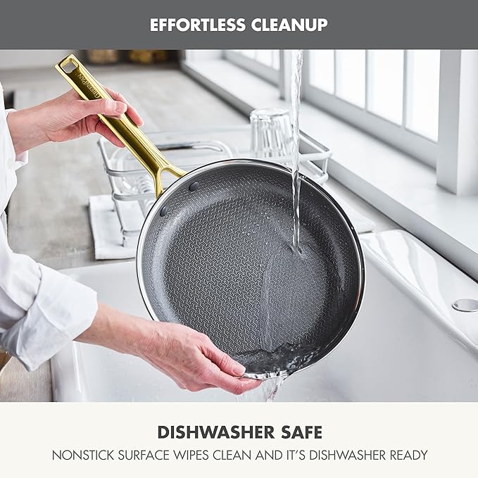 GreenPan Hybrid 10” Nonstick Stainless Steel Frying Pan Skillet, APEX Tri-Ply Thermobond PFAS-Free Ceramic Cookware, Induction & All Cooktop Compatible, Oven Temp to 850°F, Dishwasher Safe, Gold