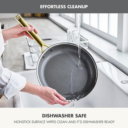 GreenPan Hybrid 10” Nonstick Stainless Steel Frying Pan Skillet, APEX Tri-Ply Thermobond PFAS-Free Ceramic Cookware, Induction & All Cooktop Compatible, Oven Temp to 850°F, Dishwasher Safe, Gold