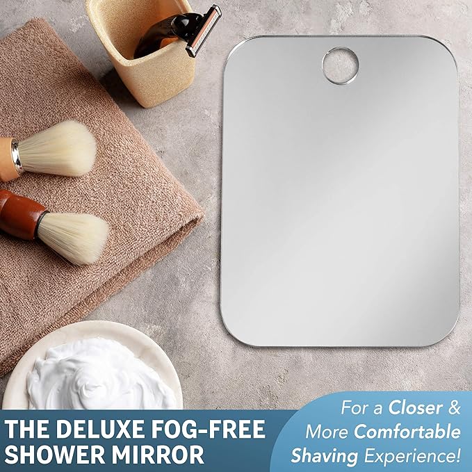 Shave Well Deluxe Anti-Fog Shaving Mirror | Fogless Hanging Bathroom Shower Mirror with Handheld Option for Men and Women | Includes Long-Lasting Removable Adhesive Hook for Wall