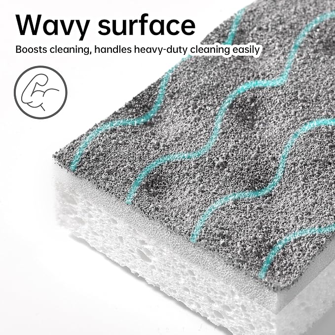 JOYMOOP Textured Clean Sponges, Dual-Sided Non-Scratch Soft Scrub Dish Sponge, Safe for Non-Stick Cookware, Kitchen and Household Cleaning, 12 Pack [Grey & White]