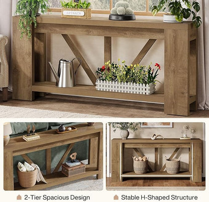 Tribesigns 70.9" Extra Long Entryway Table, Farmhouse Wood Console Tables with Storage Shelf, Modern Rustic Sofa Foyer Tables for Entryway, Behind Couch, Living Room, Entrance, Brown