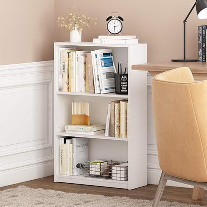 Furinno Jaya Book Shelf, 3-Tier Bookshelf, Bookcase with Adjustable Shelves, 9.5 x 24.5 x 40.3, for Living Room, Bedroom, Home Office, White