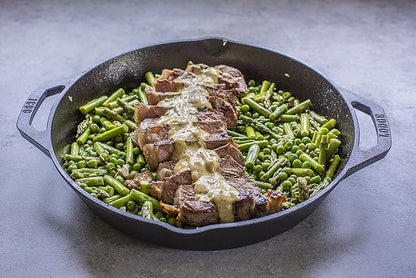 Lodge 12 Inch Pre-Seasoned Cast Iron Skillet - Dual Assist Handles - Use in the Oven, on the Stove, on the Grill, or Over a Campfire - Black