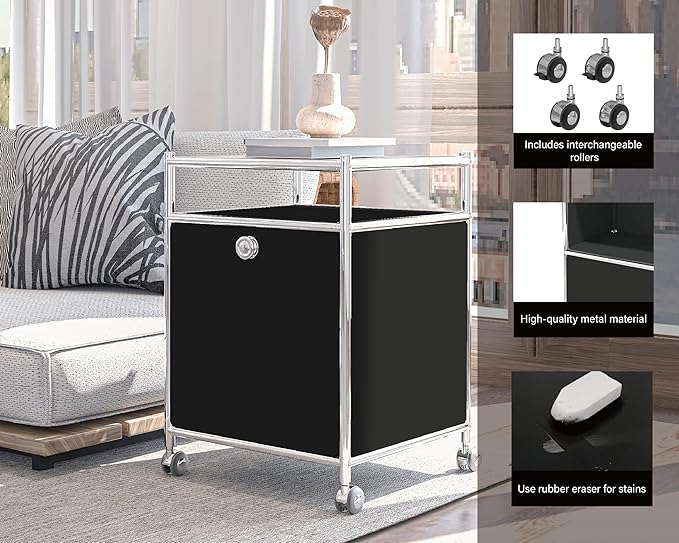 Simplink Matte Storage Cart with Flap Door, Large Capacity Storage Cart with Detachable Wheels, DIY Modern Home Furnishing, Great for Home, Office, Bedroom, Kitchen (Black)