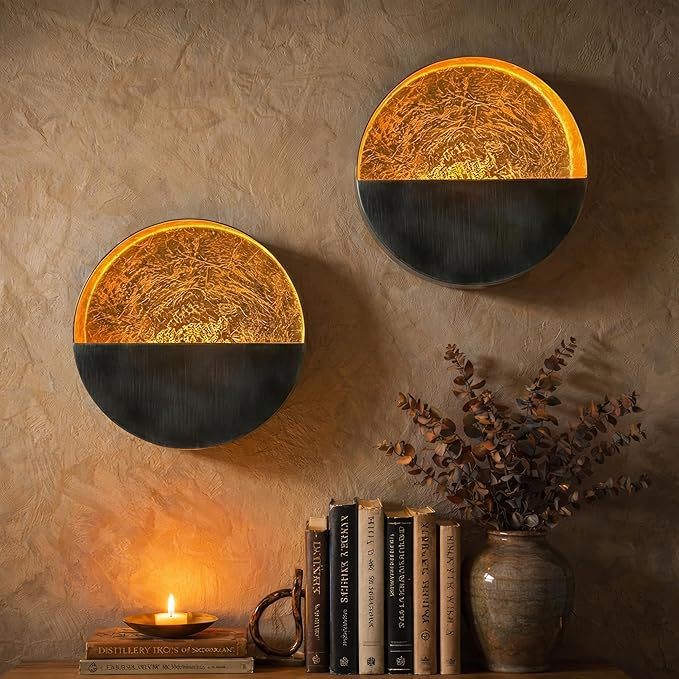 NativeSkins Eclipse Metal Wall Candle Sconces Set of Two Wall Candle Holders - Set of 2 Handcrafted Decorative Tea Light Sconce for Living Room Decor Gold Tea Holder