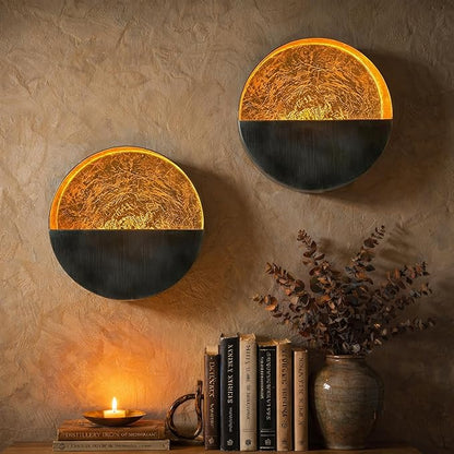 NativeSkins Eclipse Metal Wall Candle Sconces Set of Two Wall Candle Holders - Set of 2 Handcrafted Decorative Tea Light Sconce for Living Room Decor Gold Tea Holder
