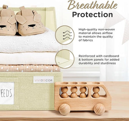 Trapezoid Closet Bins for Shelves – 12x12x10 Fabric Storage Baskets, Collapsible Organizer Boxes for Linen, Baby Clothes, Seasonal Storage – Light Beige, 3 Pack