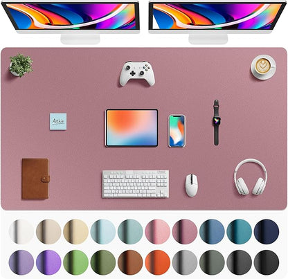 Aothia Faux Leather Desk Mat - Large Mouse Pad, Non-Slip PU Leather Blotter, Waterproof Writing Surface for Office and Home (Dark Pink, 63" x 24")