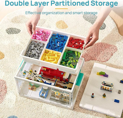 Vtopmart 24 QT Plastic Storage Box with Building Baseplate Lid and Removable Tray,Craft Organizer and Storage for Building Bricks, Art Supplies, Beads and Sewing,2 Pack