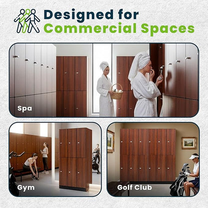 Alpine 6 Door Wooden Locker Cabinet - 72" Expandable Commercial Storage Lockers for Gym, Spa, Office & Golf Club - Includes Metal Base & Lock-Ready Handles, Triple Column 2 Tier - Walnut