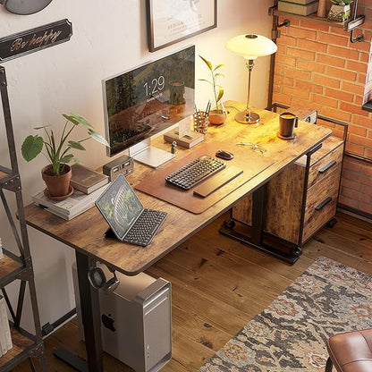 FEZIBO One-Piece Standing Desk Adjustable Height Stand up Home Office Desk, 40x24 Inch Electric Standing Computer Desk, with 4 Memory Presets, Headphone Hook, Rustic Brown