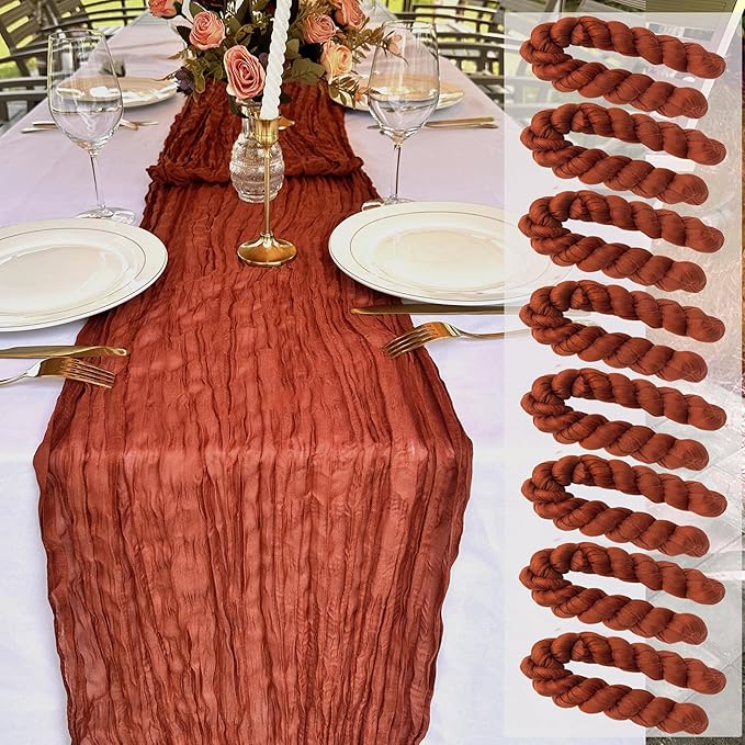 8 Pack Terracotta Cheesecloth Table Runner Rustic Gauze 22 x 108 inch Fall Table Runners for Wedding Bridal Shower Birthday Party Table Runner Thanksgiving Christmas Decor