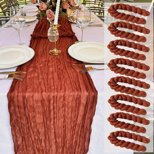 8 Pack Terracotta Cheesecloth Table Runner Rustic Gauze 22 x 108 inch Fall Table Runners for Wedding Bridal Shower Birthday Party Table Runner Thanksgiving Christmas Decor