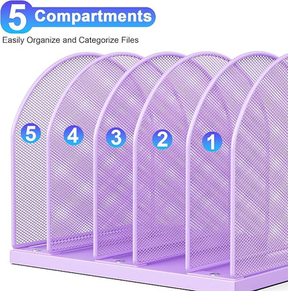 gianotter Desktop File Organizer, Desk Organizer with 5 Compartments, Paper Organizer for Desk, Workspace Organizers for Office Supplies (Purple, Upright Style)