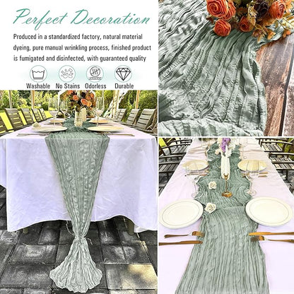 8 Pack Sage Green Cheesecloth Table Runner Rustic Gauze 22 x 108 inch Cheese Cloth Table Runners for Wedding Bridal Shower Birthday Party Table Runner Thanksgiving Christmas Decor