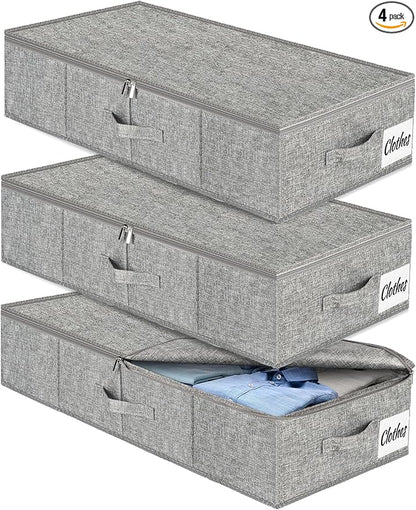Under Bed Storage Container Bin 3 Pack, Low Profile Foldable Underbed Clothes Storage Organizer W/ Ultra Thick Fabric and Sturdy Bottom/Sides, Dual Zipper Storage Box for Dorm and Home 30x16x6.7"