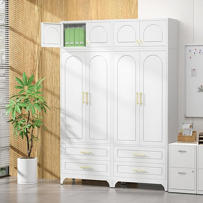Kitchen Pantry Cabinet，90" Storage Cabinets with Doors and Shelves,Metal Pantry Cabinet with 2 Drawers,White Kitchen Cupboard for Livingroom,Pantry, Bathroom