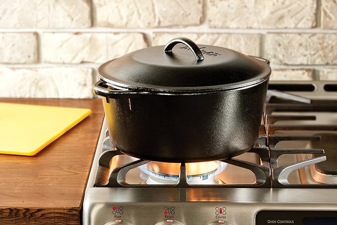 Lodge Cast Iron Dutch Oven with Handle Holders, 5 quart, Black/Red